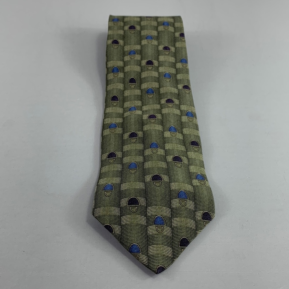 Dover Arrow Men’s Olive Green w/ Geometric Design Tie 4” x 60” Vintage